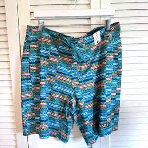 Saxx Board Shorts Betawave 2N1 BallPark Pouch 36 Teal Blue Mens Swim Trunks